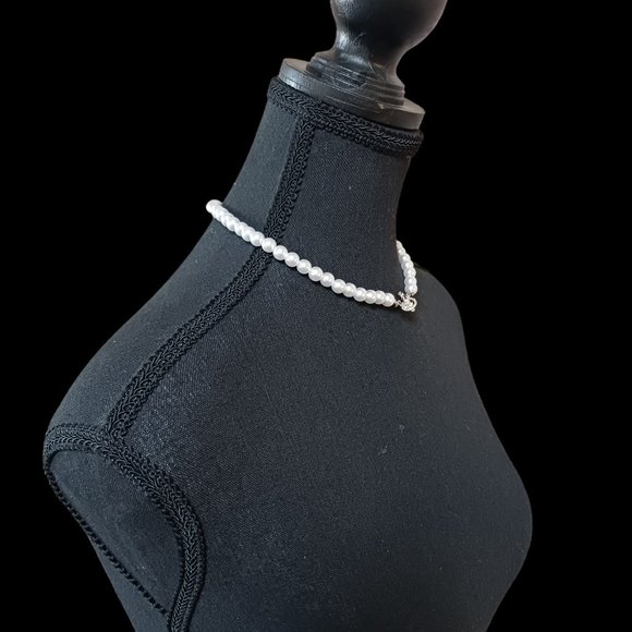 Rhinestone Saturn Faux Pearl Choker Necklace - Picture 4 of 6